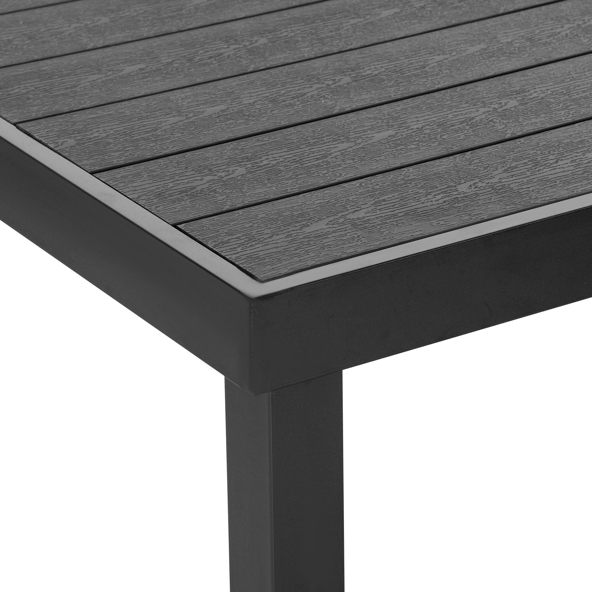 Ensemble table de jardin 6 personnes - chaises pliables inclinables accoudoirs - alu textilène noir plastique effet bois
