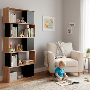 Libreria Moderna a Giorno Con Design Geometrico Asimmetrico Libreria Salvaspazio Ideale Per Soggiorno Studio E Ufficio 80x29.5x173.5 cm Rovere e Nero