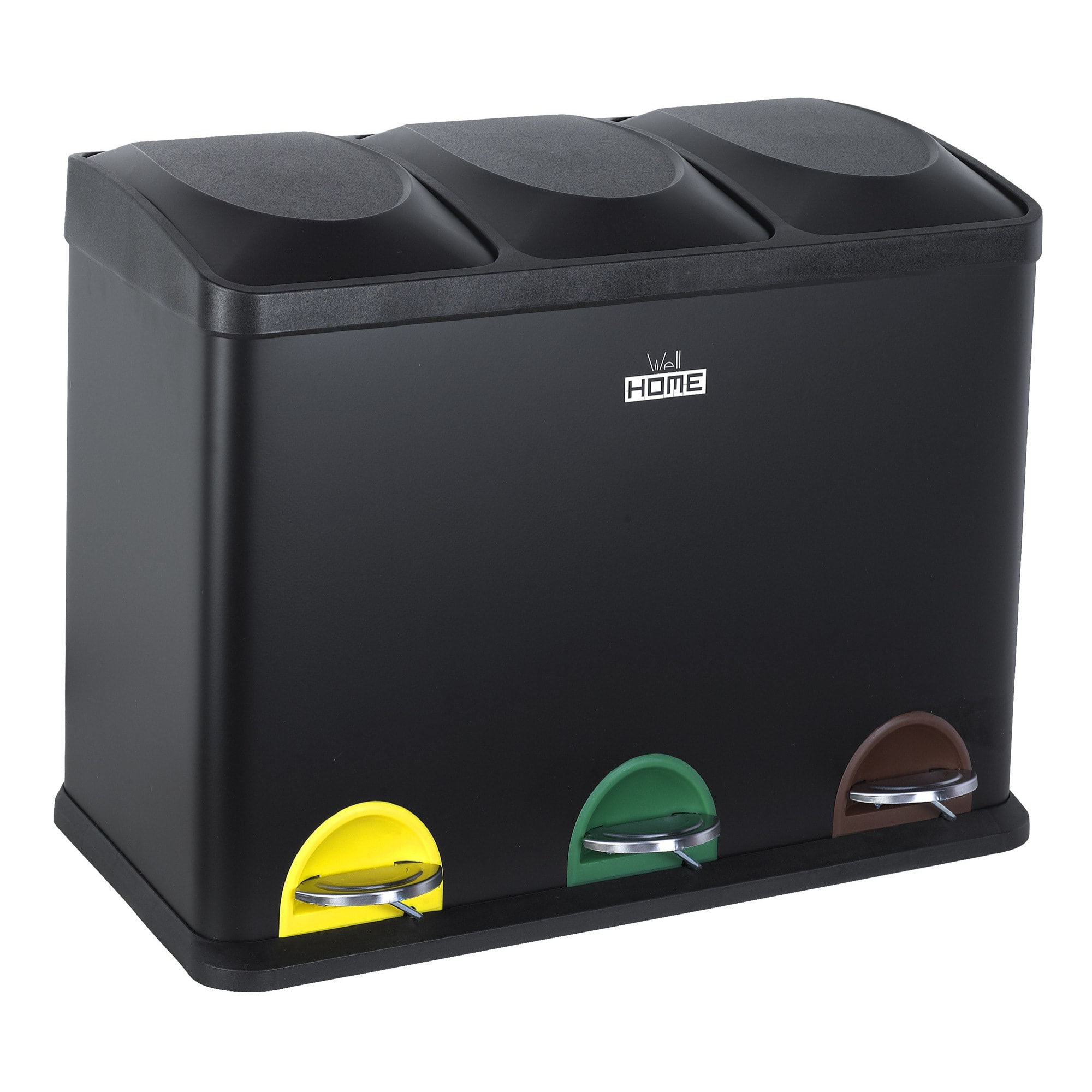 Cubo de reciclaje ecológico 45 litros de 3 compartimentos, reciclaje de basura / cubos de reciclaje, gran capacidad, para papel, vidrio y plástico