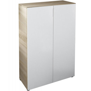 Armadio multiuso Olathe, Mobile ausiliario a 2 ante, Guardaroba basso portascarpe con 6 ripiani, Scarpiera bassa, cm 70x36h103, Rovere e Bianco