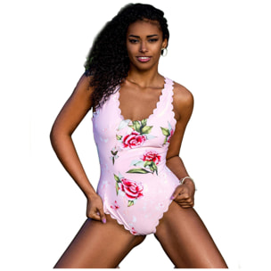 Traje de baño de una pieza para mujer rosa estilo de flores