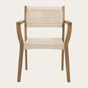 Pack de 4 chaises -bois massif d'acacia et corde-couleur beige 58 x 83 x 60 cm