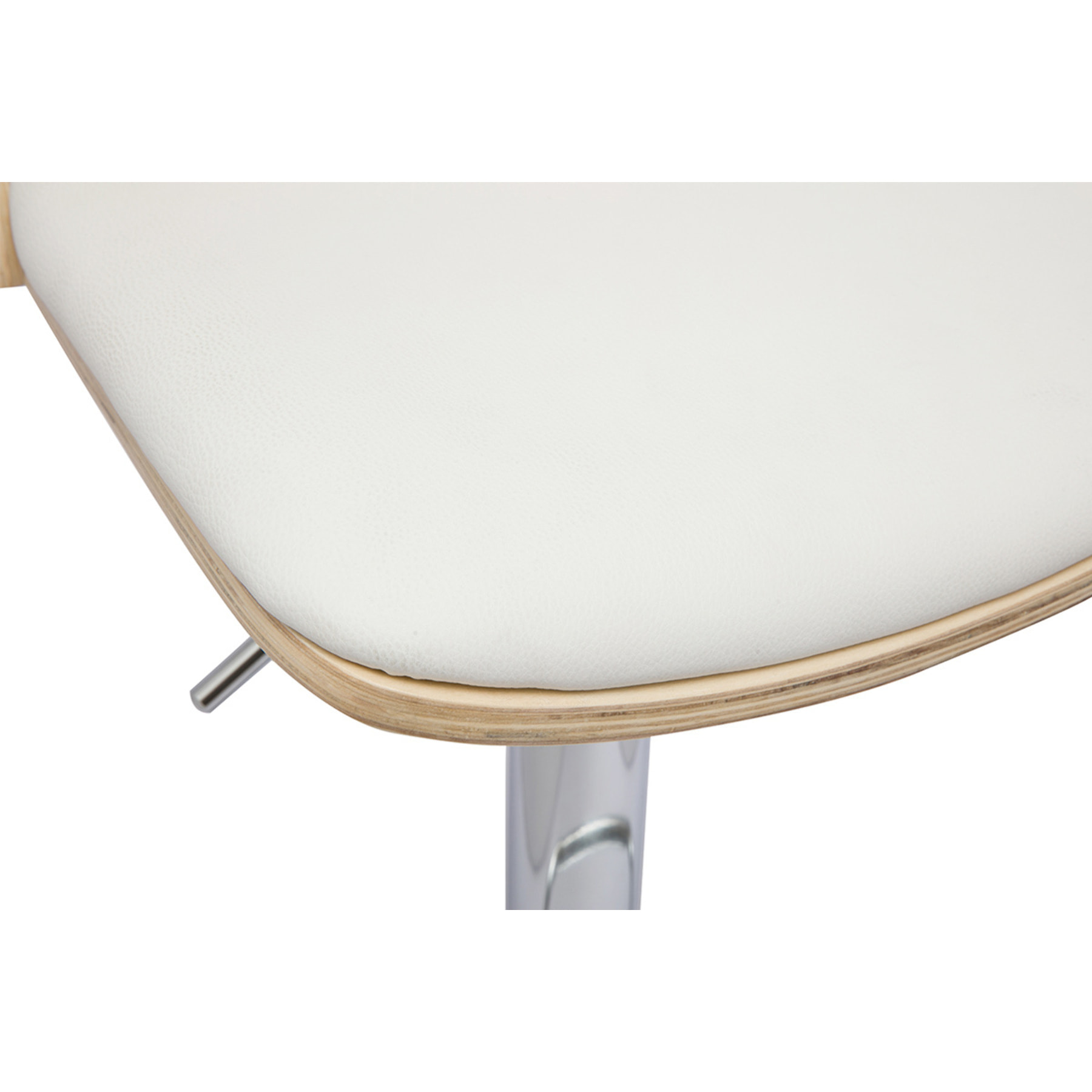 Tabouret de bar réglable blanc, bois clair et pied chromé DOA