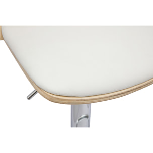 Tabouret de bar réglable blanc, bois clair et pied chromé DOA