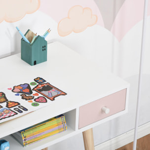 Bureau enfant style scandinave avec tiroir et compartiment de rangement 100L x 48l x 76,5H cm MDF et pin blanc gris et rose