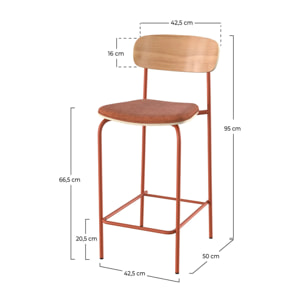 Lot de 2 chaises pour îlot central en tissu terracotta 65 cm - Alba