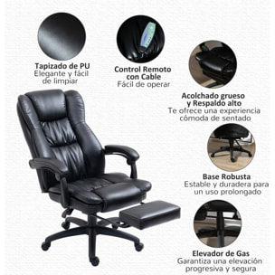 Silla de Masaje con 6 Puntos de Masaje Silla de Oficina Giratoria Silla de Despacho Reclinable con Altura Ajustable Reposapiés Retráctil y Control Remoto 68,5x68,5x113-121 cm Negro