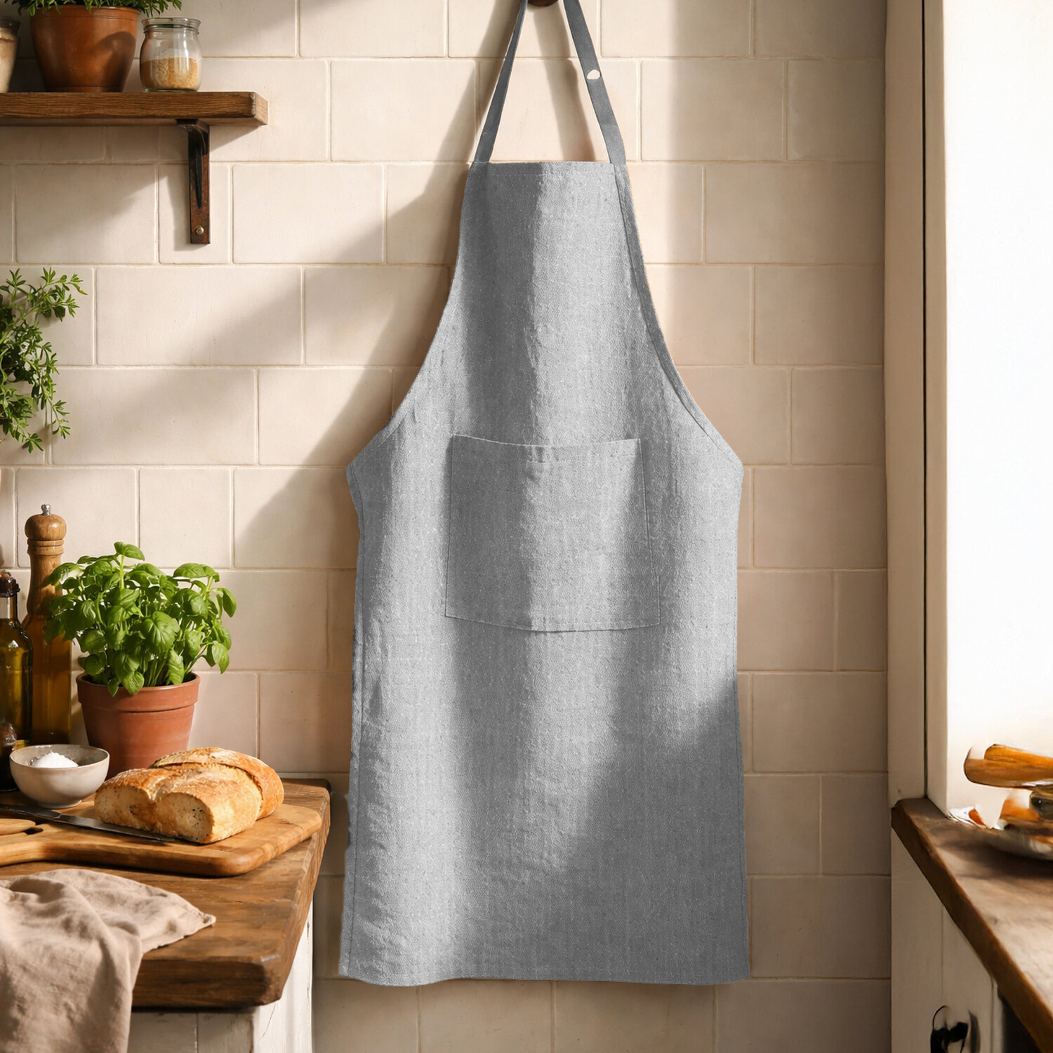 Tablier classique 70x85 100% polyester recyclé fil flamme gris