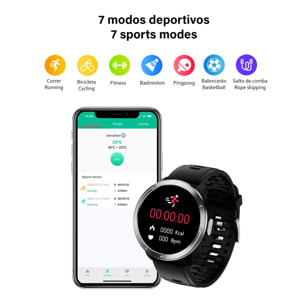 Smartwatch M18 Plus. Pulsera de cuero y silicona. Con termómetro corporal, frecuencia respiratoria, tensión y O2 en sangre. Modo multideportivo.