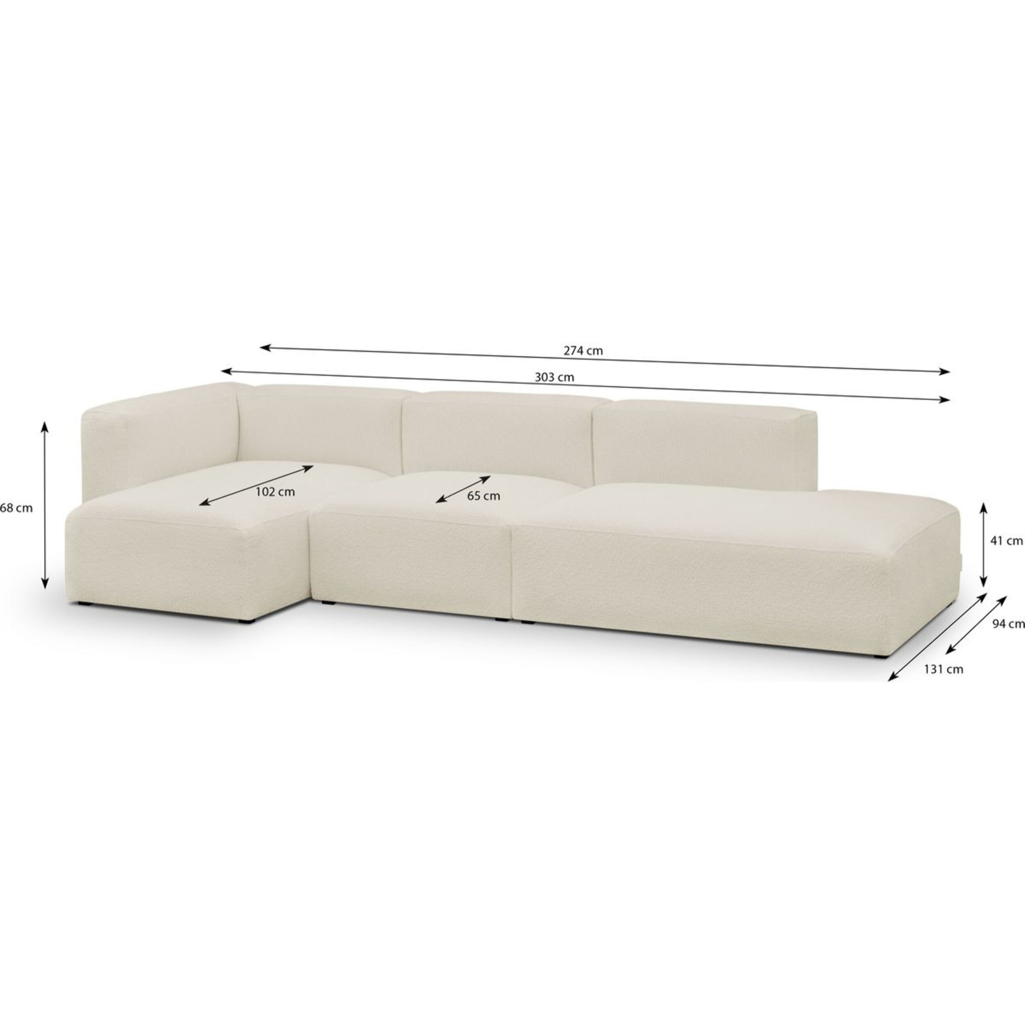 Canapé d'angle à gauche modulable 5 places en tissu bouclette - MODULO