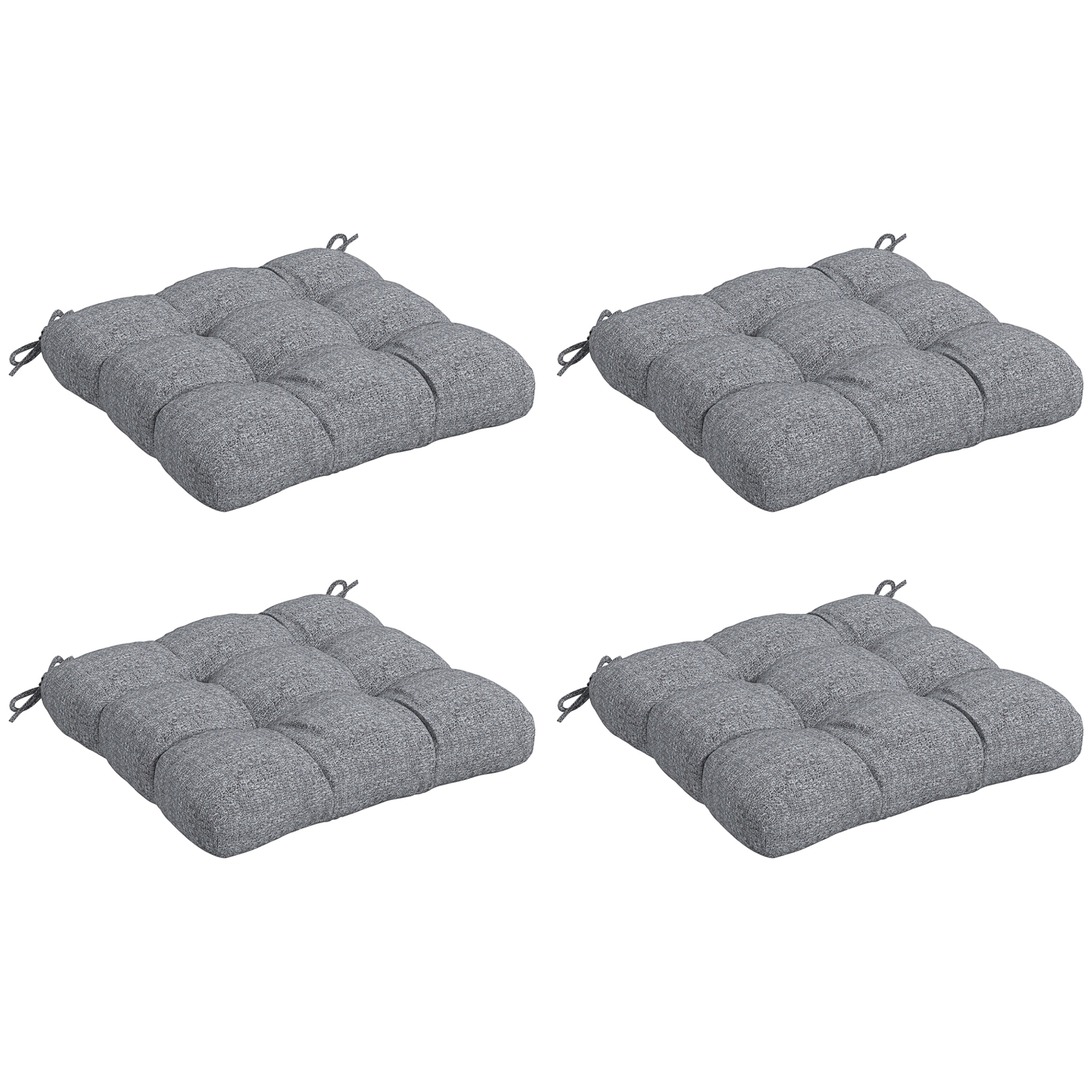 Conjunto de Cojines para Sillas de Comedor 48x48x10 cm Juego de 4 Piezas Cojines para Sillas de Jardín Impermeable y Anti-UV con 2 Cordones de Fijación Gris
