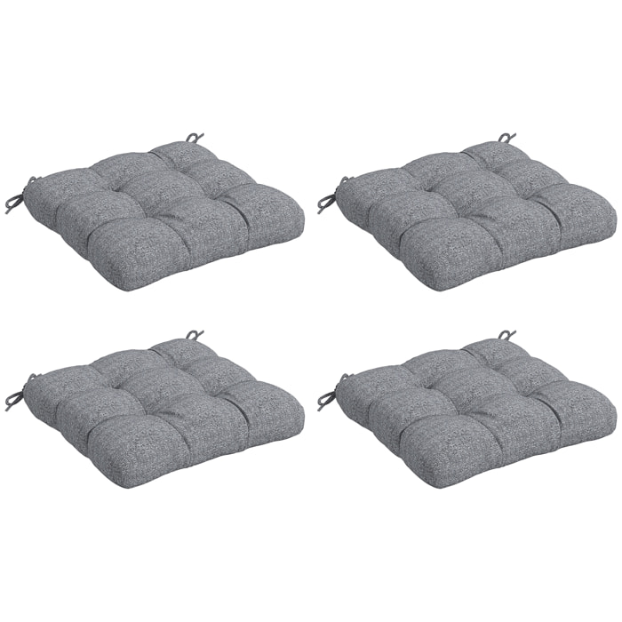 Conjunto de Cojines para Sillas de Comedor 48x48x10 cm Juego de 4 Piezas Cojines para Sillas de Jardín Impermeable y Anti-UV con 2 Cordones de Fijación Gris