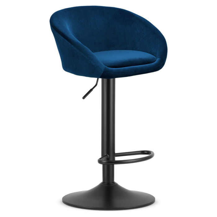 Sgabello da bar East in velluto blu notte con base nera
