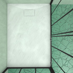 Porte Coulissante et Retour avec Sérigraphie Noire 120x80x200cm + Receveur en SMC Blanc Effet Pierre