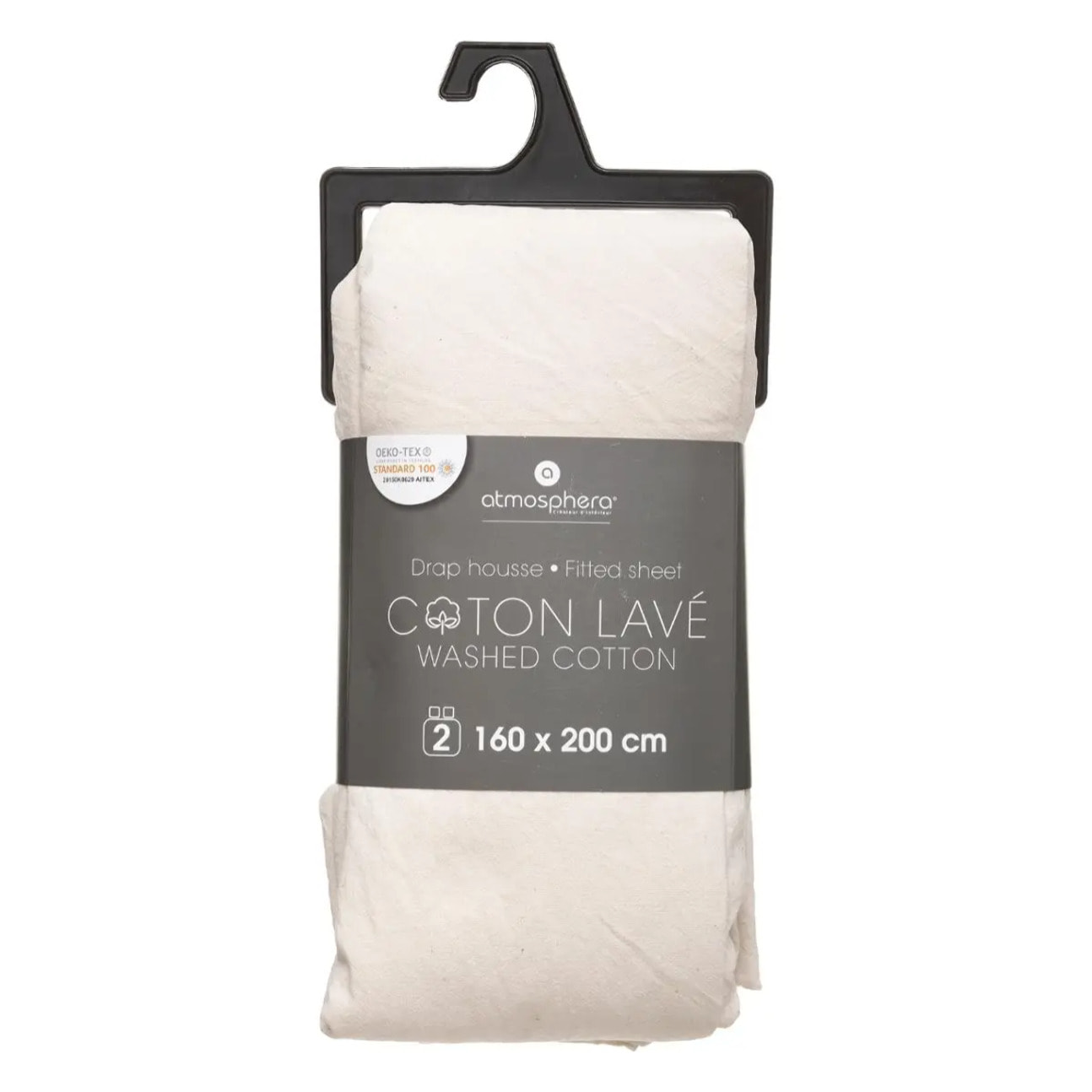 Drap-housse en coton lavé - ivoire 160x200 cm