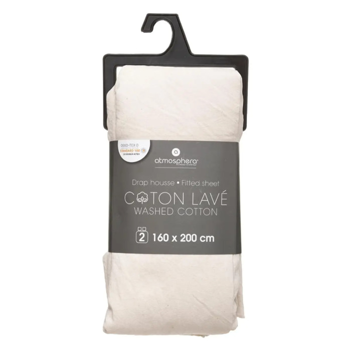 Drap-housse en coton lavé - ivoire 160x200 cm