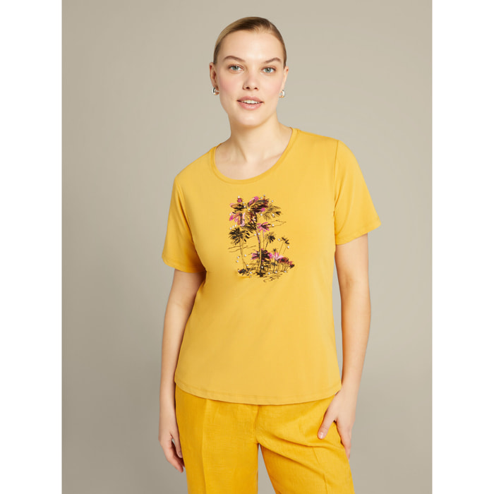 Elena Mirò - T-shirt ricamata - Giallo