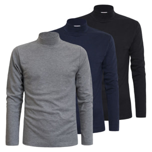 3 Maglie Lupetto Uomo Caldo Cotone LIABEL, Art. 2828-163 Assortito (Nero, Grigio, Blu)