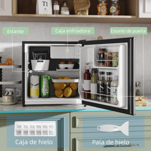 Mini Nevera Silenciosa 46 L Clase E Frigorífico Pequeño Nevera Pequeña con Temperatura Regulable y Puerta Reversible para Salón Habitación Oficina 48x44x49 cm Plata