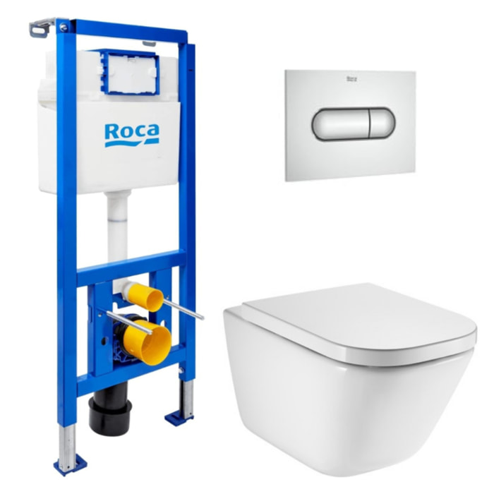 Pack WC bâti-support ECO 2 L Swiss Aqua Technologies + WC suspendu Roca avec abattant SoftClose + plaque chrome (ROROGAWR02-FR)
