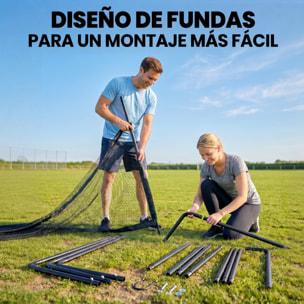 Portería de Fútbol, Portería de Fútbol para Jardín con Red de Poliéster Resistente, Piquetas para Suelo y Estructura Metálica, Montaje Fácil, para Interior y Exterior, 300x120x200 cm, Negro