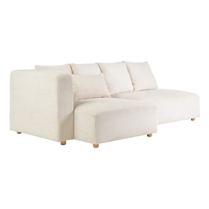 Canapé d'angle gauche 3 places en tissu velours côtelé beige et bois clair HARLEM