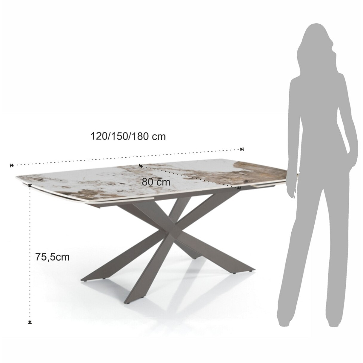 Tomasucci GEMY 120 ONICE MARBLE - PLATINE table ovale extensible