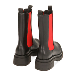 Botas Chelsea negras/rojas, tacón 5 cm.