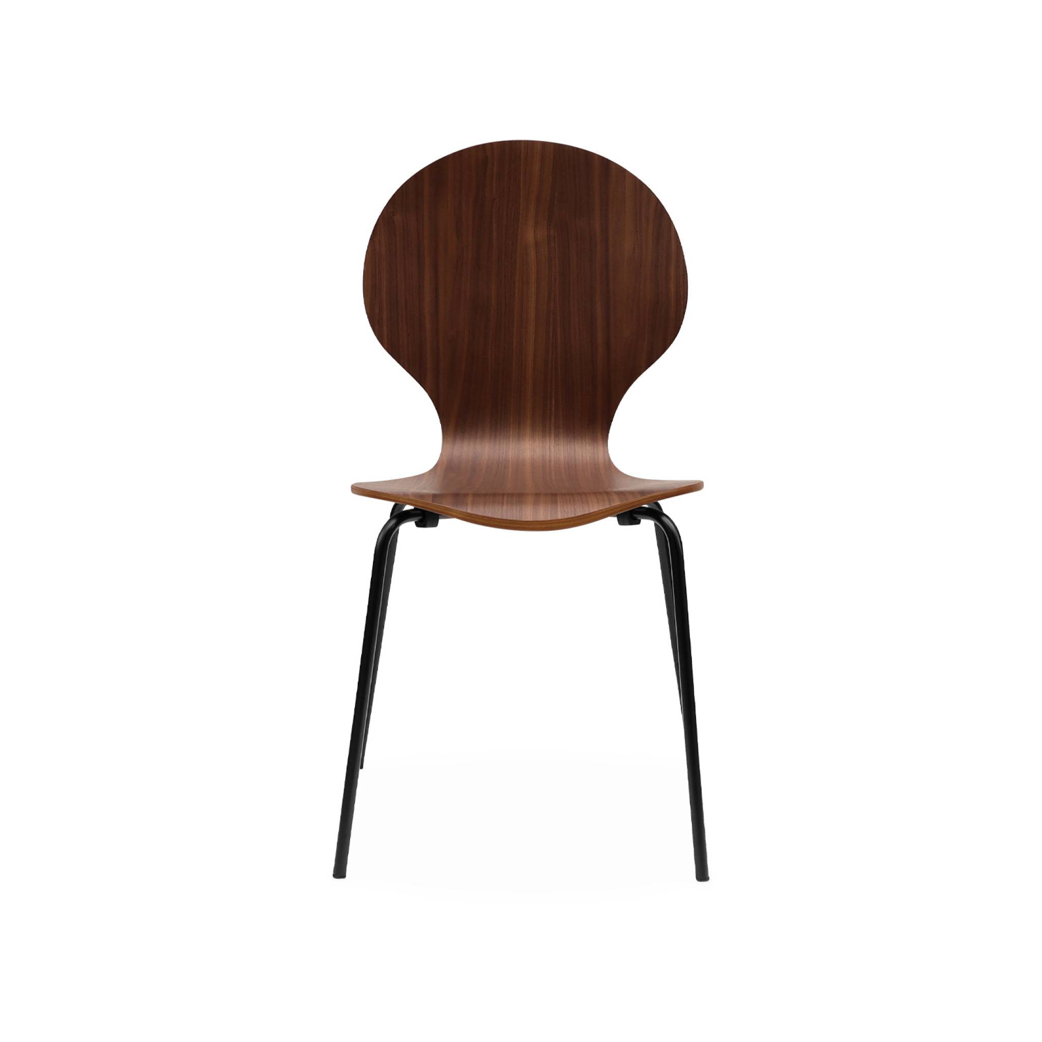 Lot de 4 chaises noyer. rétro empilables. bois d'hévéa et contreplaqué. pieds en acier. Naomi. L 43 x P 48 x H 87cm