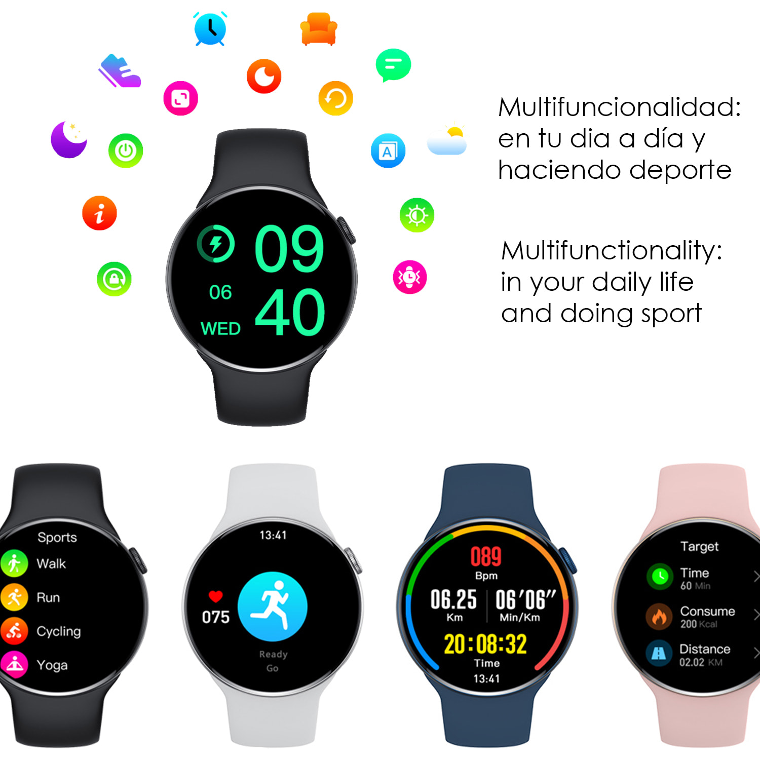 Smartwatch Watch8Pro con modo multideportivo,  termómetro, O2 en sangre, tensión, ECG.
