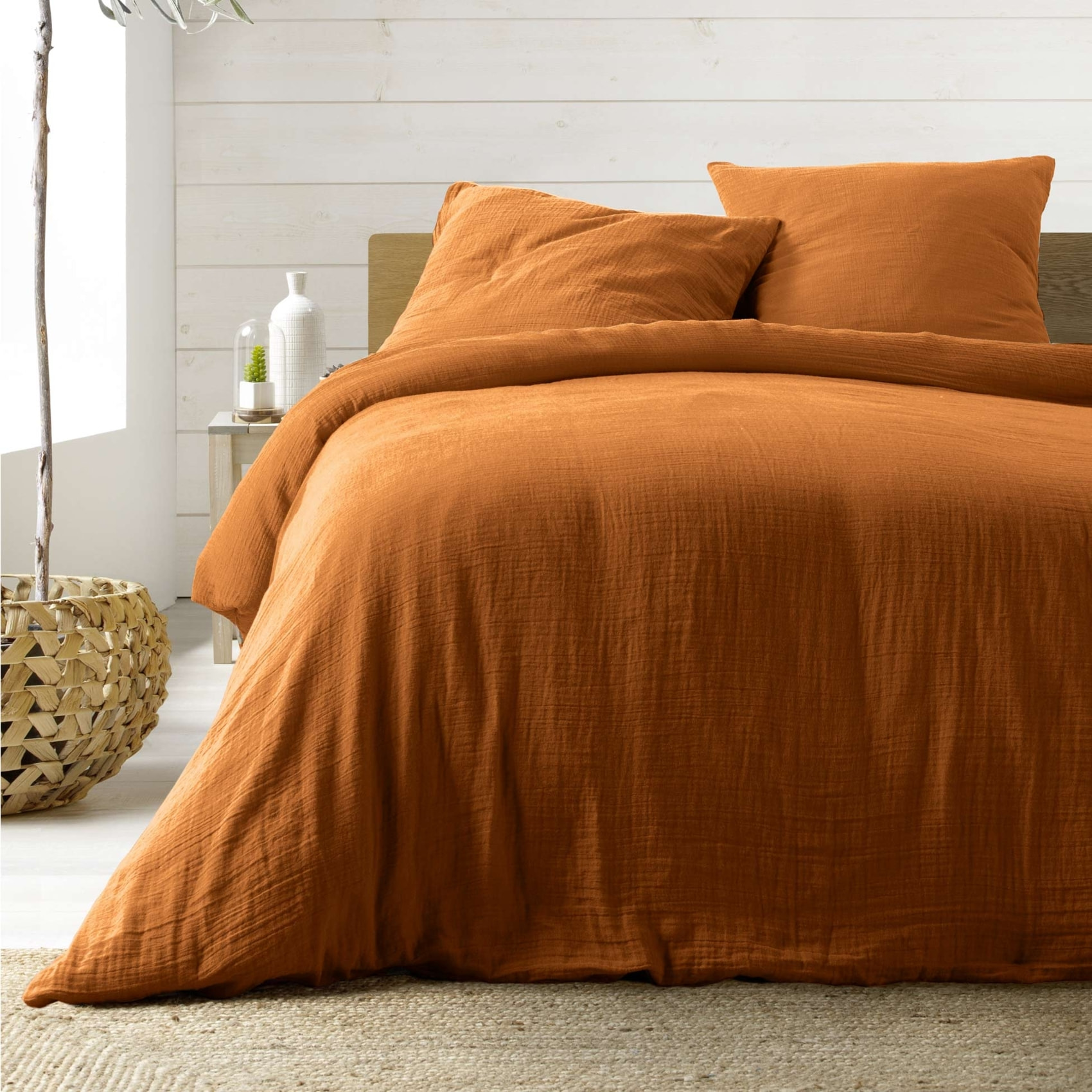 Parure de lit en gaze de coton ANGELIA - Bronze