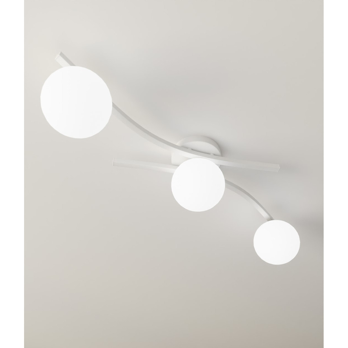Lampada a sospensione Opus in acciaio bianco opaco e vetro opalino