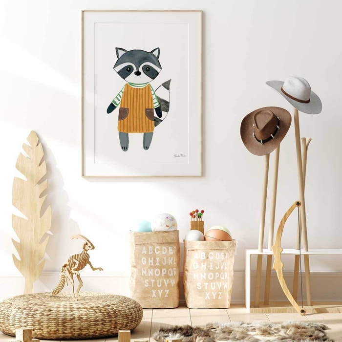 Affiche enfant maman raton  Affiche + cadre en bois - Chêne