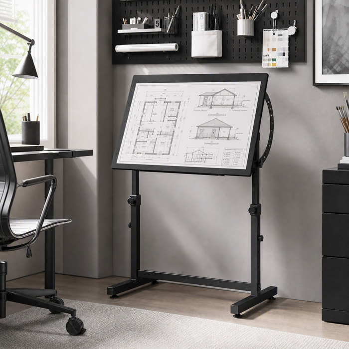 Table à dessin inclinable - bureau réglable H.70-90cm - noir