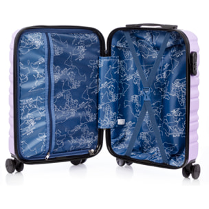 Set di 3 valigie Trolley, in materiale leggero ABS ad alta resistenza. Chiusura numerica e 4 ruote girevoli a 360°.