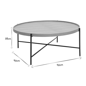 Table basse ronde bois clair et métal noir D90 cm BASSY