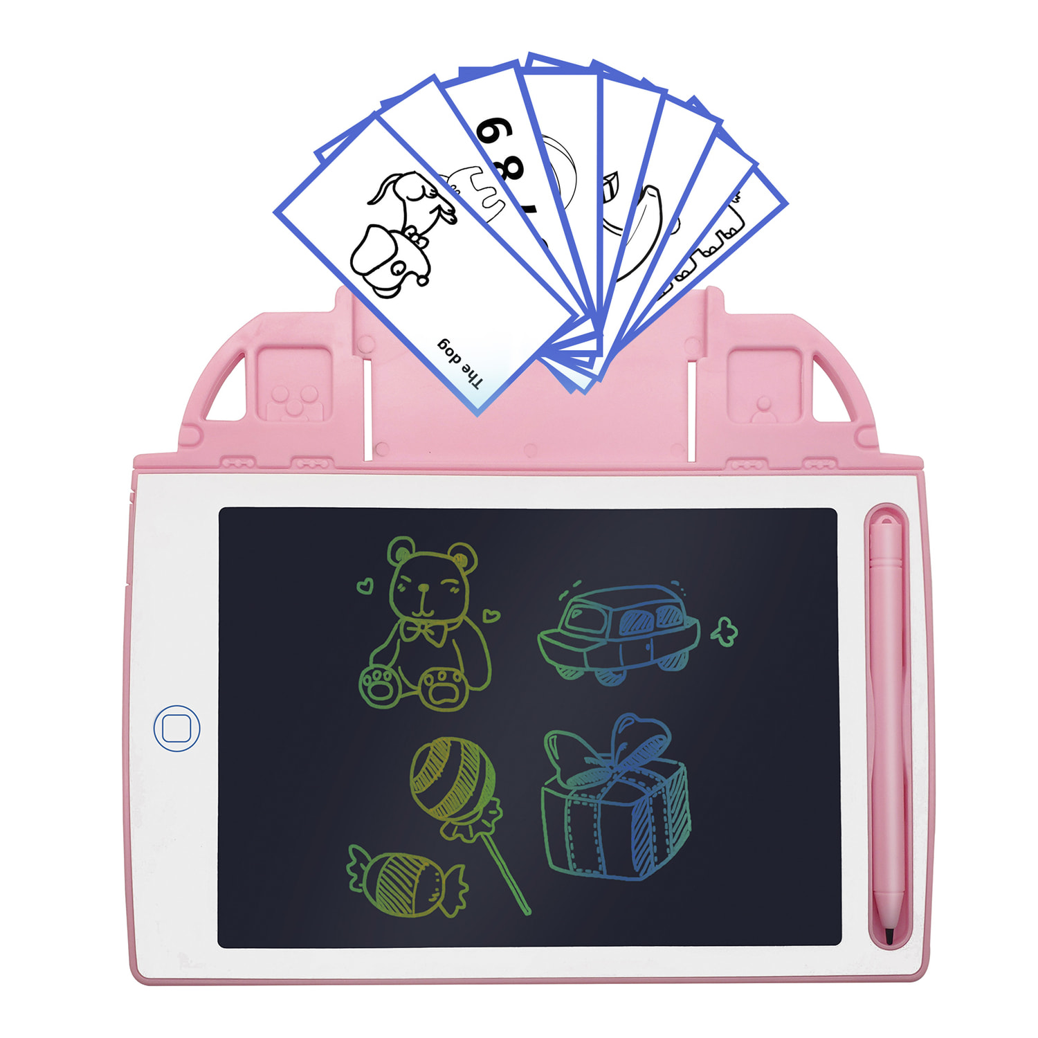 Tableta de dibujo y escritura LCD de 8,4 pulgadas, fondo multicolor. Portátil, con bloqueo de borrado. Incluye tarjetas de aprendizaje para escribir y dibujar.