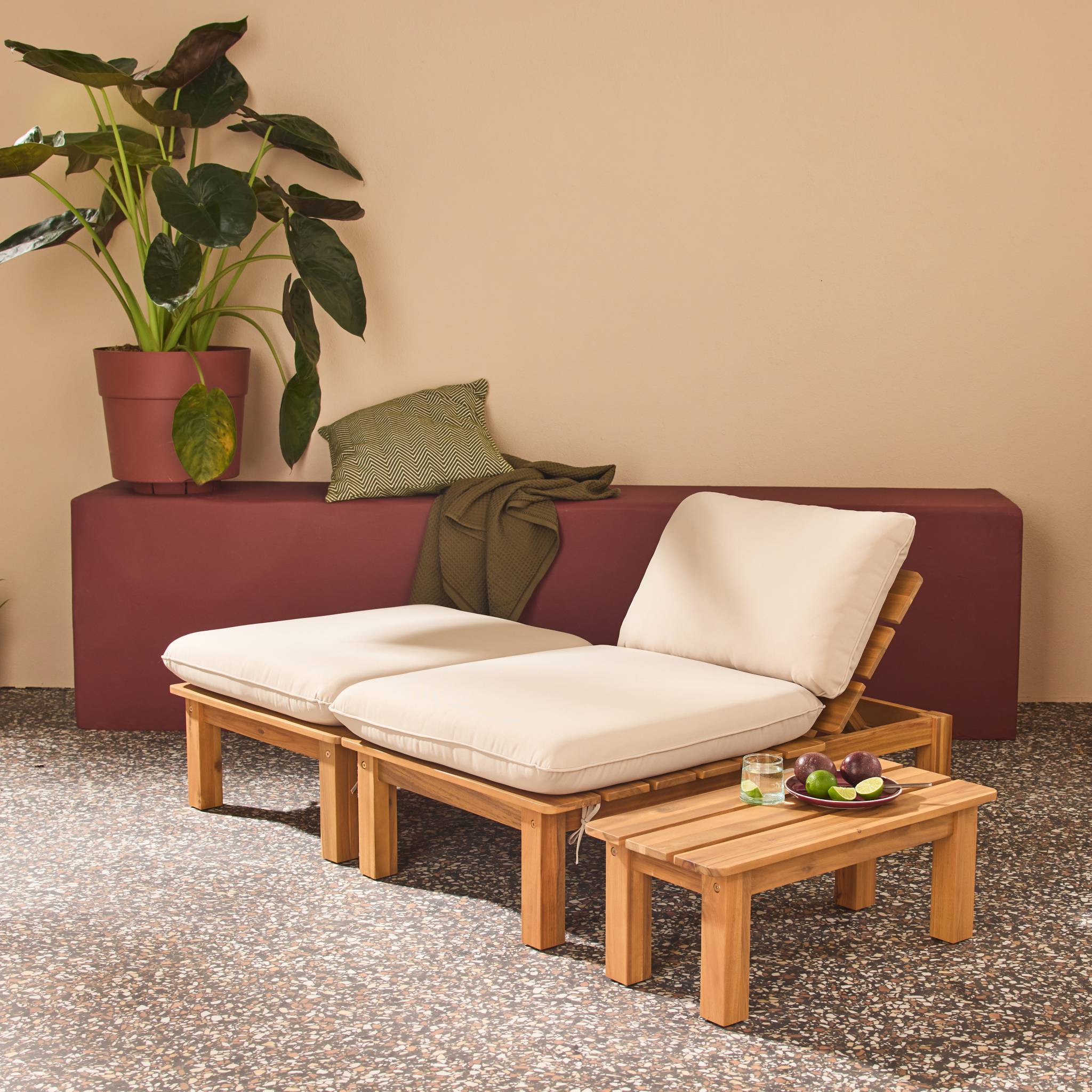 Salon de jardin modulable bois d'acacia multi positions 1 place MAE