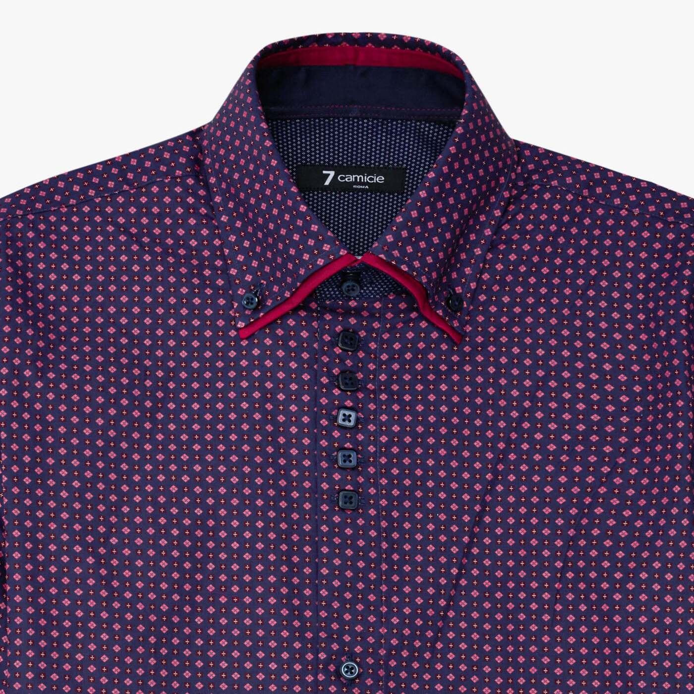 Camicia Uomo 2 Bottoni Button Down 7bottoni Doppio Coll Popeline Stampato melanzana e bordeaux