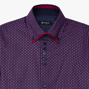 Camicia Uomo 2 Bottoni Button Down 7bottoni Doppio Coll Popeline Stampato melanzana e bordeaux