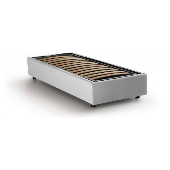 Letto singolo Acetico, Letto contenitore con rivestimento in tessuto, 100% Made in Italy, Apertura frontale, adatto per materasso Cm 90x200, Bianco