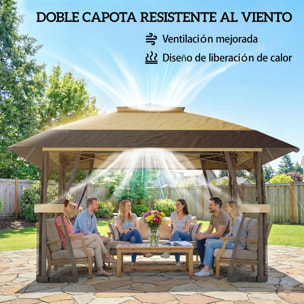 Carpa Plegable 4x4 m, Pop-up, con Doble Techo, 4 Paredes Laterales de Malla, Cenador de Jardín con Altura Ajustable 3 Niveles, Bolsa de Transporte, UPF30+, Gazebo para Camping, Fiestas, Caqui
