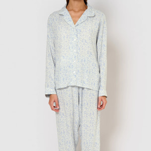 Pigiama lungo nicosia in viscosa azzurra, modello camicia.
