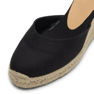 Alpargatas de cuña de mujer Carol en algodón orgánico, cierre lateral de pulsera con hebilla metálica