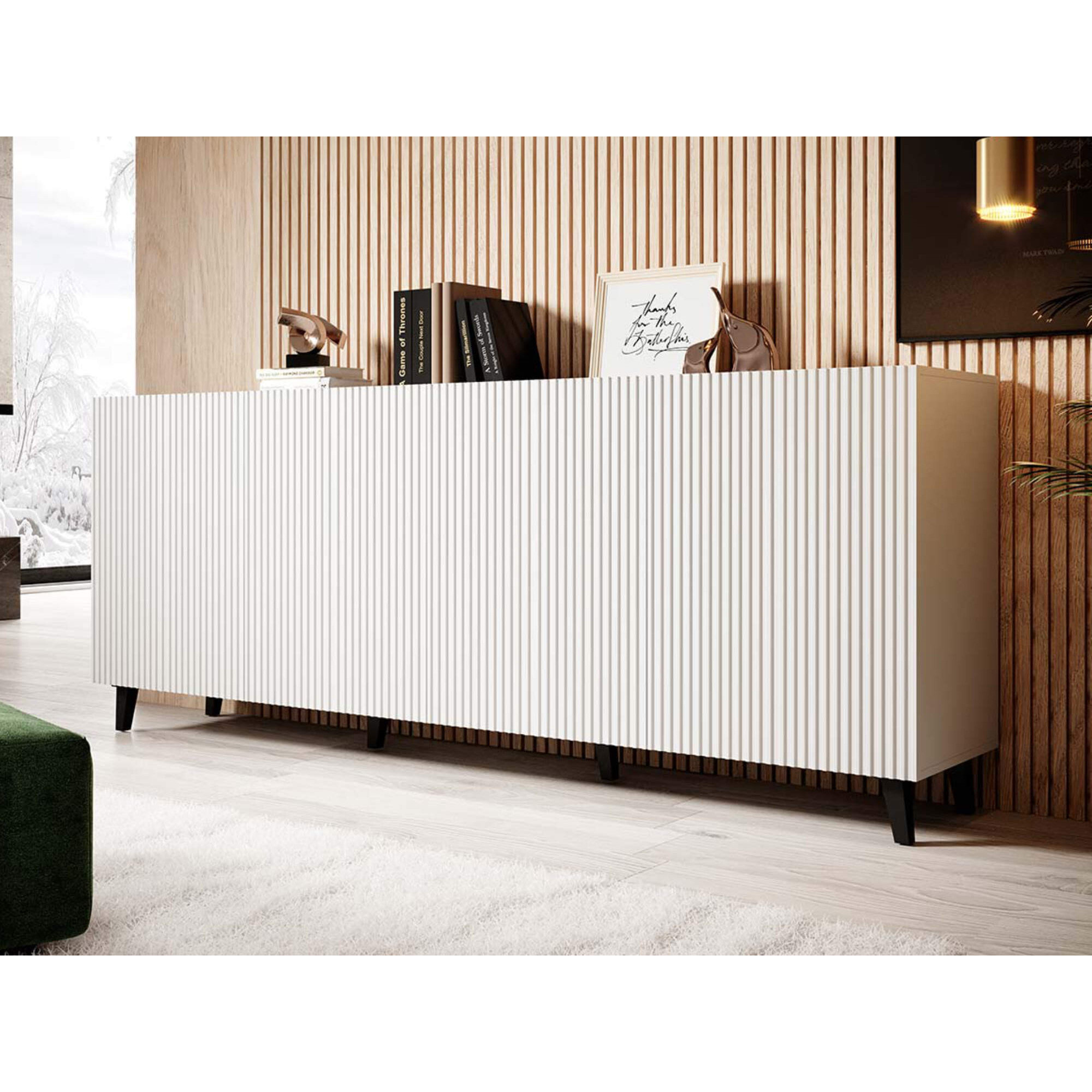 Sanna - buffet bas - 4 portes - 200 cm - Noir / Blanc