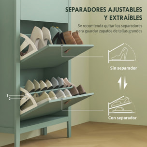 HOMCOM Zapatero Estrecho 3 Puertas, Zapatero Entrada Recibidor, Estantes Ajustables, Tiradores de PU, para 21 Pares de Zapatos, para Pasillo, Espacios Reducidos, 80x24x131 cm, Verde Claro
