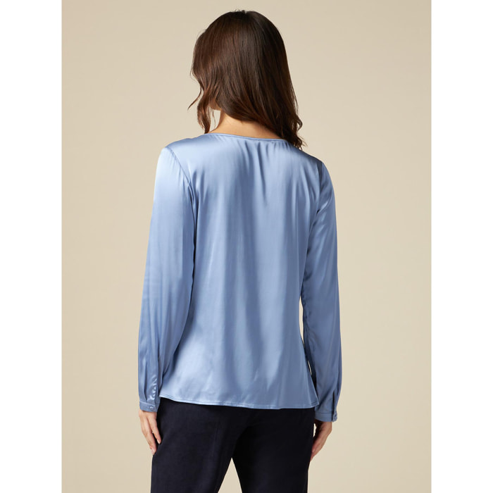 Oltre - Blusa in raso di viscosa - Azzurro