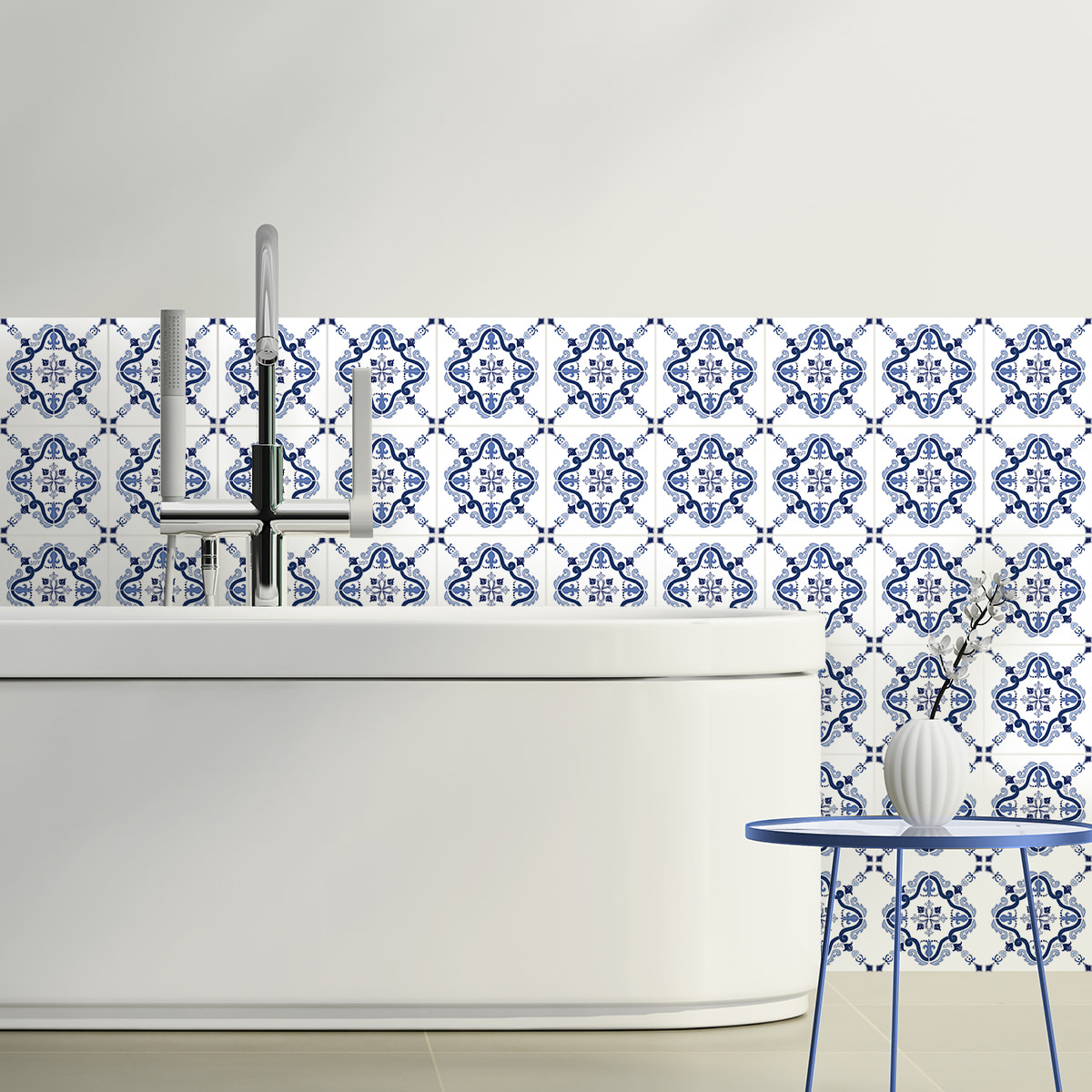 Stickers muraux - Sticker Mural Carrelage adhésif Cuisine Salle de Bain - 60 STICKERS CARREAUX DE CIMENT AZULEJOS EOLIA