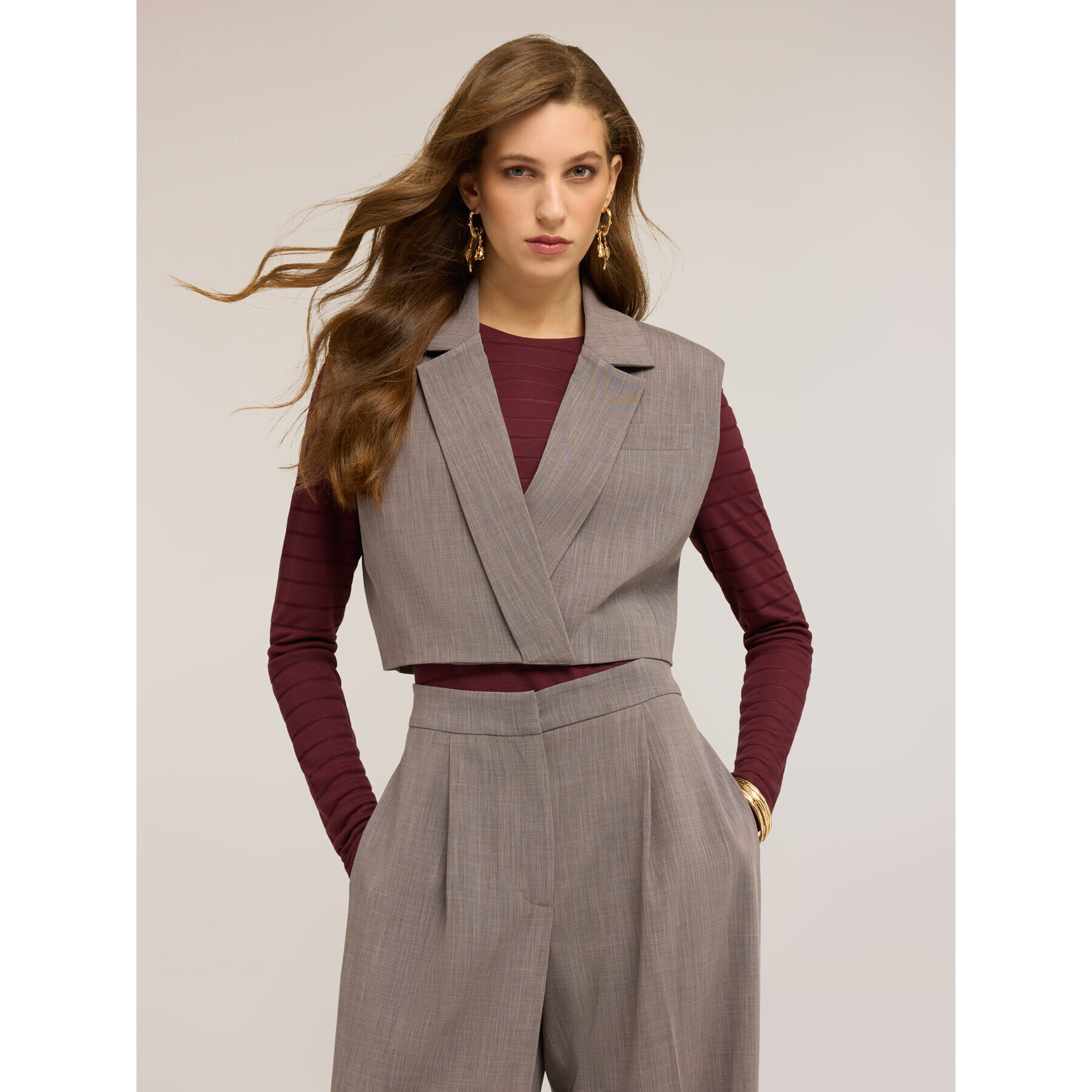 Motivi - Gilet corto con revers - Grigio