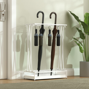 Paragüero Moderno Rectangular Soporte de Paraguas de Acero con 24 Ganchos 21 Espacios y Bandeja Recogegotas Extraíble Paragüero para Entrada Oficina 50x24x68 cm Blanco